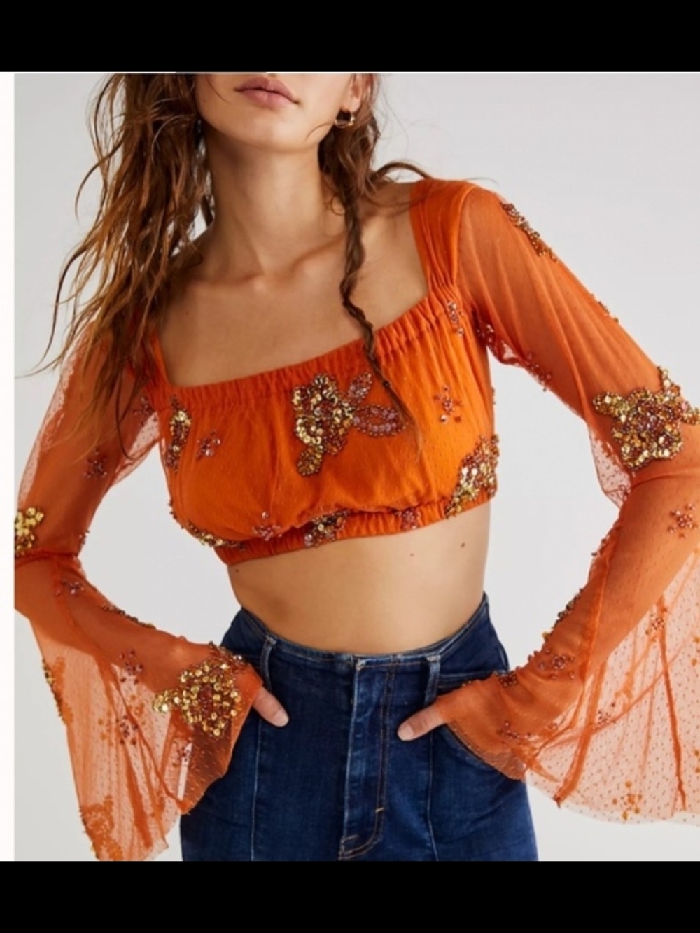 Free People Summer Spice Top In Orange XL NWT